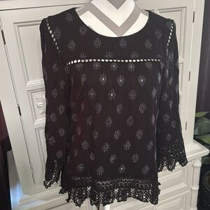 Black & Gray Blouse by Pale Sky with Lace Accents - Size Medium